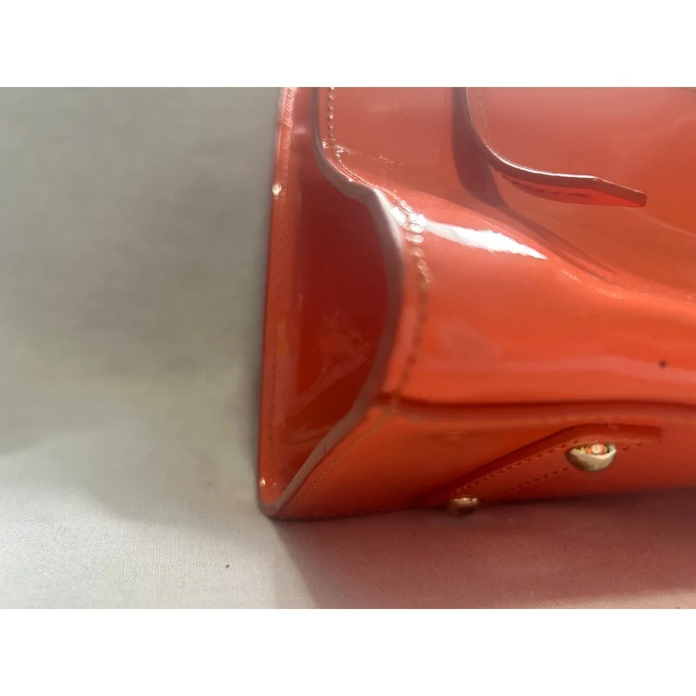 Dooney & Bourke Orange Patent Leather Tote Bag Handbag Gold Hardware Logo#484